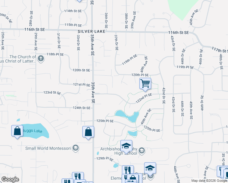 map of restaurants, bars, coffee shops, grocery stores, and more near 3712 120th Place Southeast in Everett