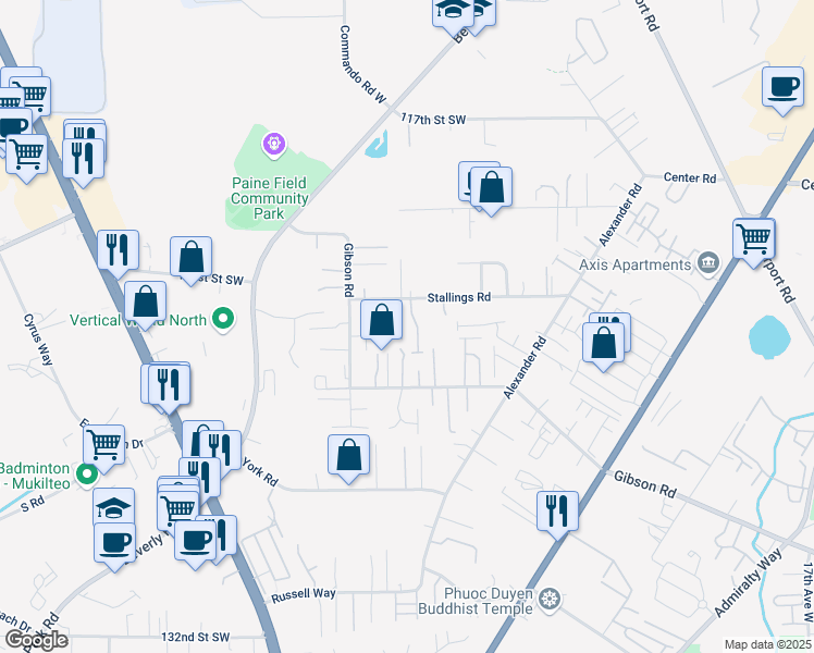 map of restaurants, bars, coffee shops, grocery stores, and more near 12202 29th Avenue West in Everett