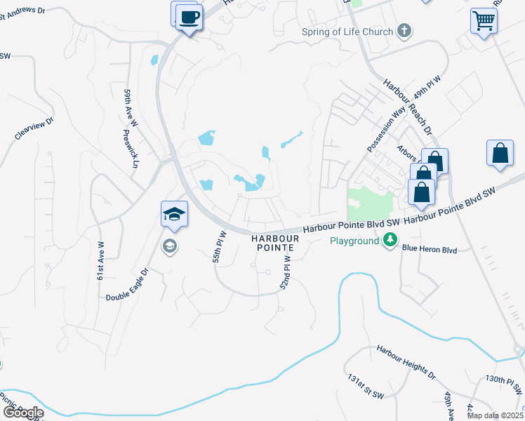 map of restaurants, bars, coffee shops, grocery stores, and more near 12303 Harbour Pointe Boulevard in Mukilteo