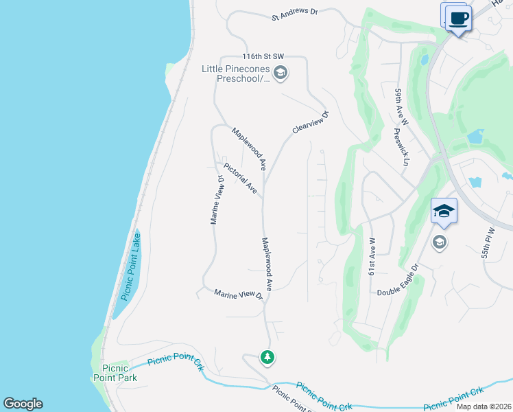 map of restaurants, bars, coffee shops, grocery stores, and more near 12302 Maplewood Avenue in Edmonds