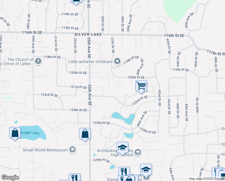 map of restaurants, bars, coffee shops, grocery stores, and more near 3712 120th Place Southeast in Everett