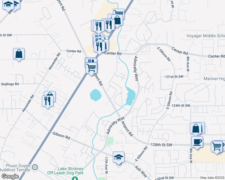 map of restaurants, bars, coffee shops, grocery stores, and more near 12221 Airport Road in Everett