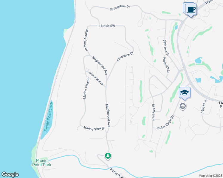 map of restaurants, bars, coffee shops, grocery stores, and more near 12219 Maplewood Avenue in Edmonds