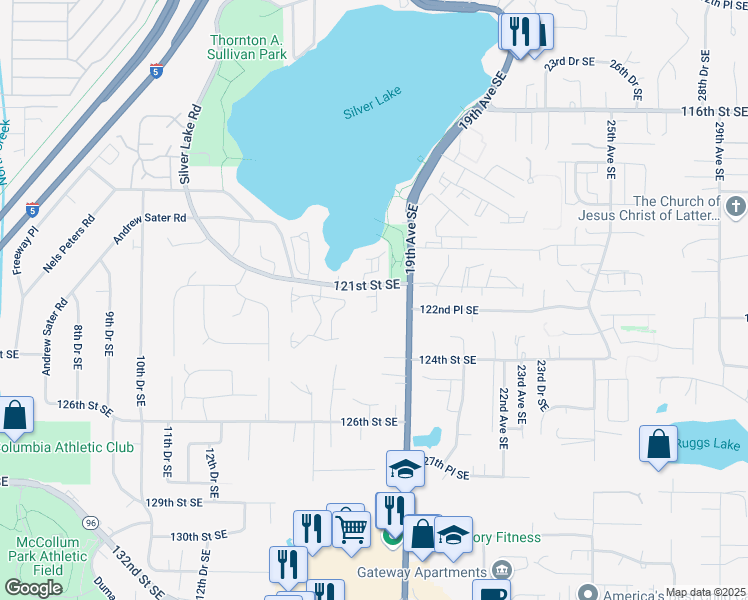 map of restaurants, bars, coffee shops, grocery stores, and more near 1726 121st Street Southeast in Everett