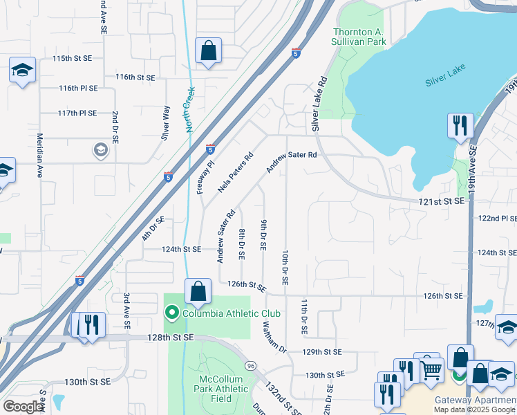 map of restaurants, bars, coffee shops, grocery stores, and more near 12122 9th Drive Southeast in Everett