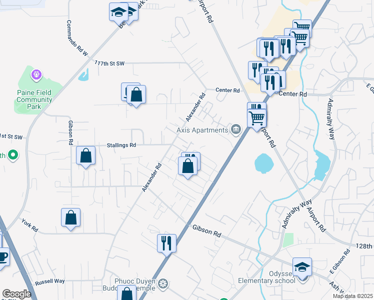 map of restaurants, bars, coffee shops, grocery stores, and more near 12120 23rd Avenue West in Everett