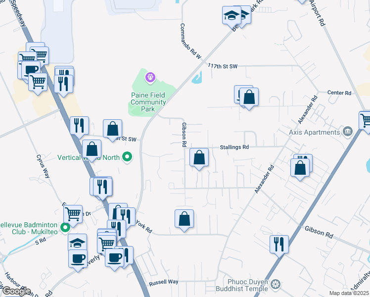 map of restaurants, bars, coffee shops, grocery stores, and more near 2918 122nd Street Southwest in Everett