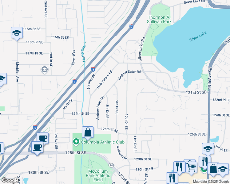 map of restaurants, bars, coffee shops, grocery stores, and more near 12122 9th Drive Southeast in Everett