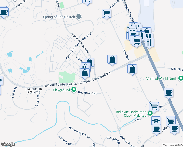 map of restaurants, bars, coffee shops, grocery stores, and more near 4686 Pointes Drive in Mukilteo