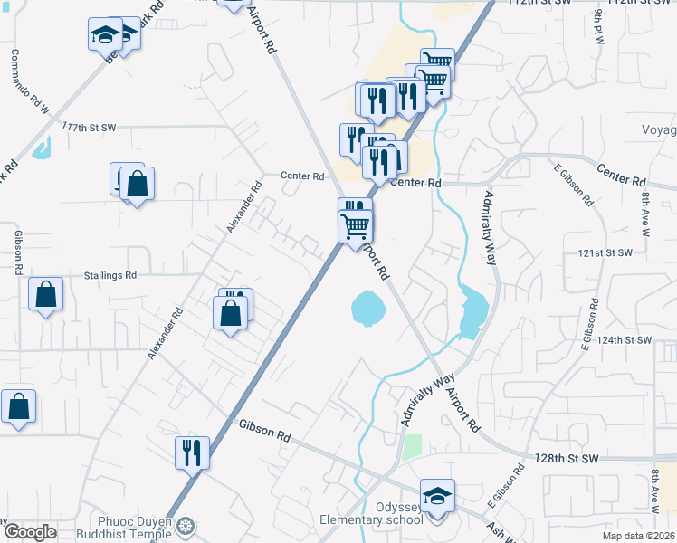 map of restaurants, bars, coffee shops, grocery stores, and more near 12201 Highway 99 in Everett