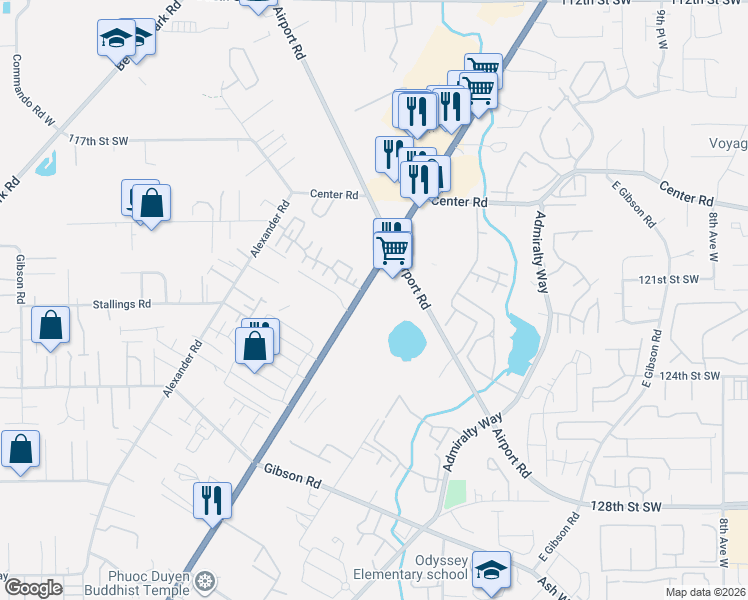 map of restaurants, bars, coffee shops, grocery stores, and more near 12121 Highway 99 in Everett