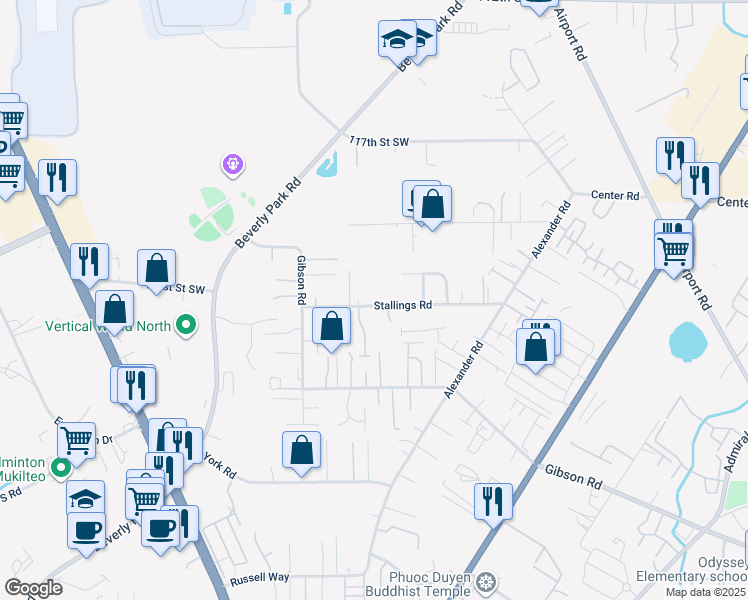 map of restaurants, bars, coffee shops, grocery stores, and more near 2733 122nd Street Southwest in Everett