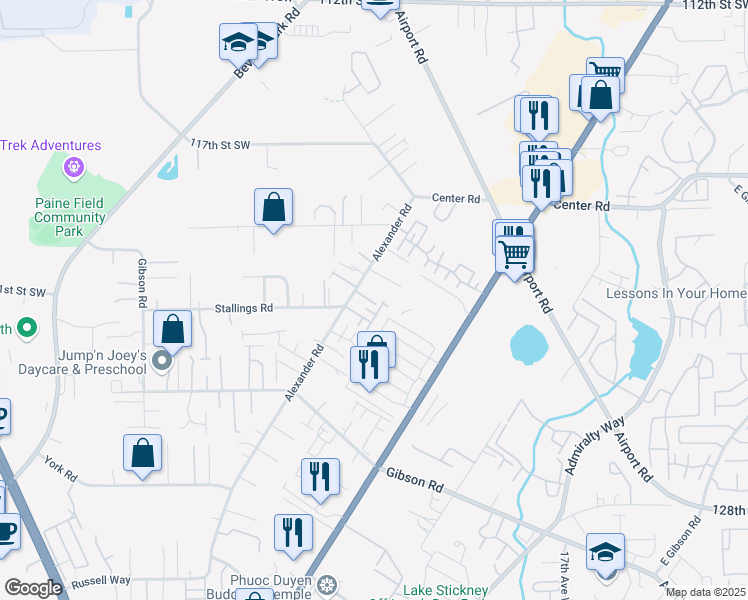map of restaurants, bars, coffee shops, grocery stores, and more near 2311 121st Place Southwest in Everett