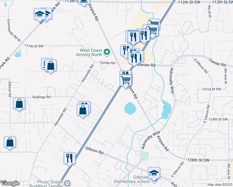 map of restaurants, bars, coffee shops, grocery stores, and more near 12201 Highway 99 in Everett