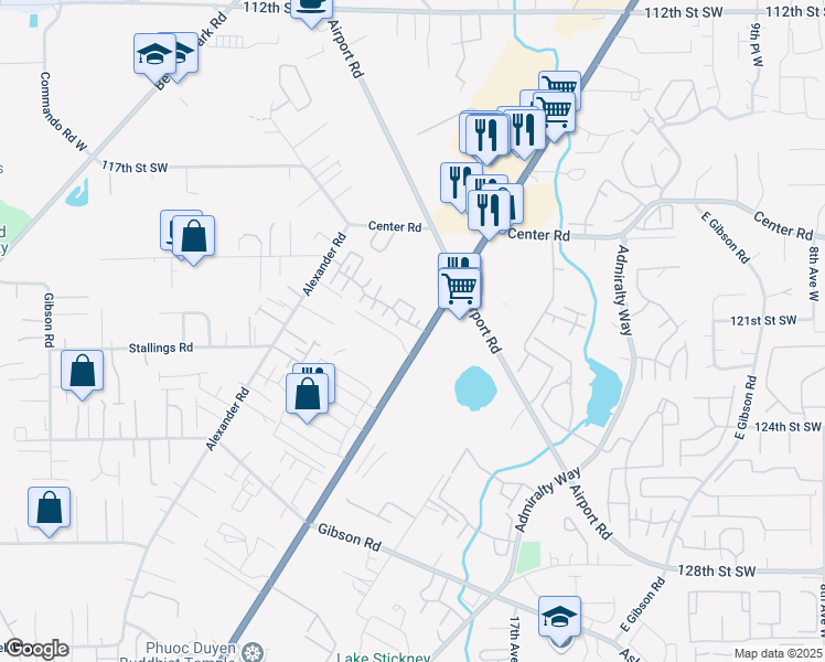 map of restaurants, bars, coffee shops, grocery stores, and more near 12118 Highway 99 in Everett