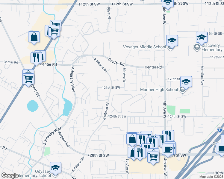 map of restaurants, bars, coffee shops, grocery stores, and more near 1003 122nd Place Southwest in Everett
