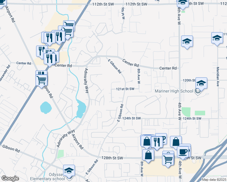 map of restaurants, bars, coffee shops, grocery stores, and more near 12204 11th Place West in Everett