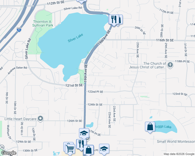 map of restaurants, bars, coffee shops, grocery stores, and more near 2016 120th Place Southeast in Everett