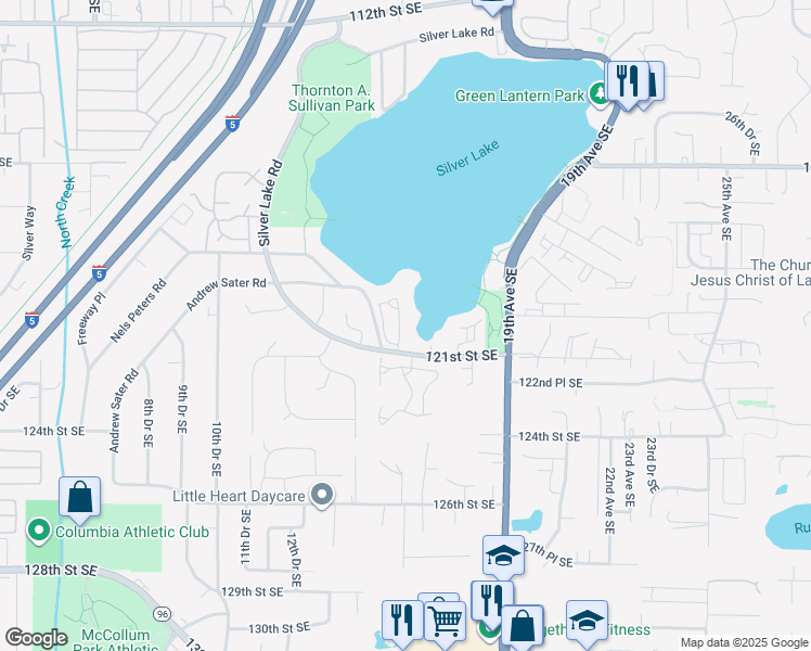 map of restaurants, bars, coffee shops, grocery stores, and more near 1701 121st Street Southeast in Everett