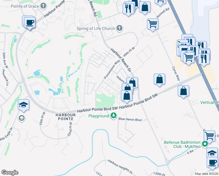 map of restaurants, bars, coffee shops, grocery stores, and more near 4837 Sterling Way in Mukilteo