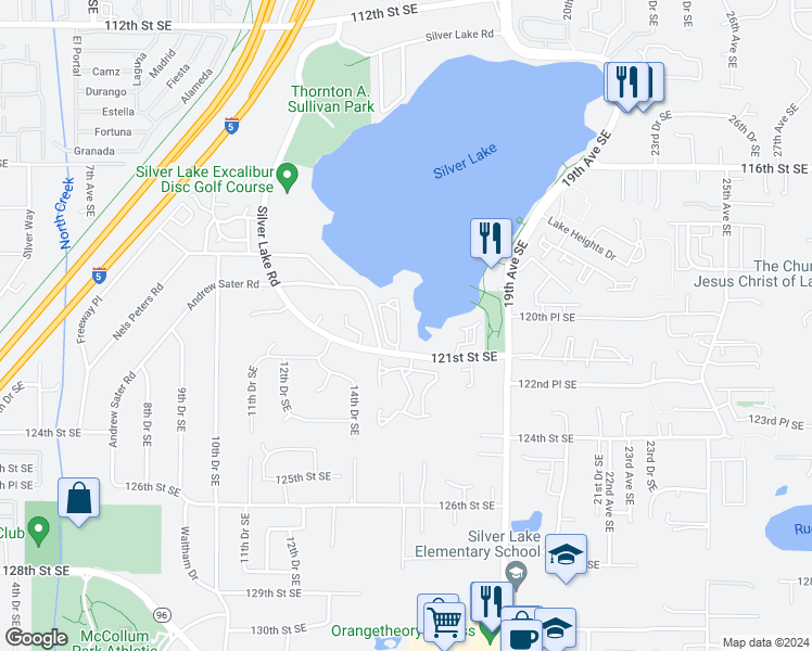 map of restaurants, bars, coffee shops, grocery stores, and more near 1701 121st Street Southeast in Everett