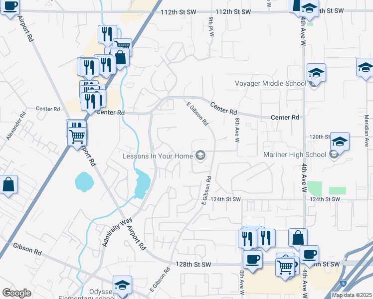map of restaurants, bars, coffee shops, grocery stores, and more near 12015 11th Place West in Everett