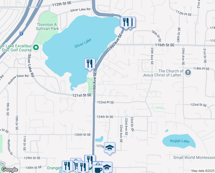 map of restaurants, bars, coffee shops, grocery stores, and more near 2016 120th Place Southeast in Everett