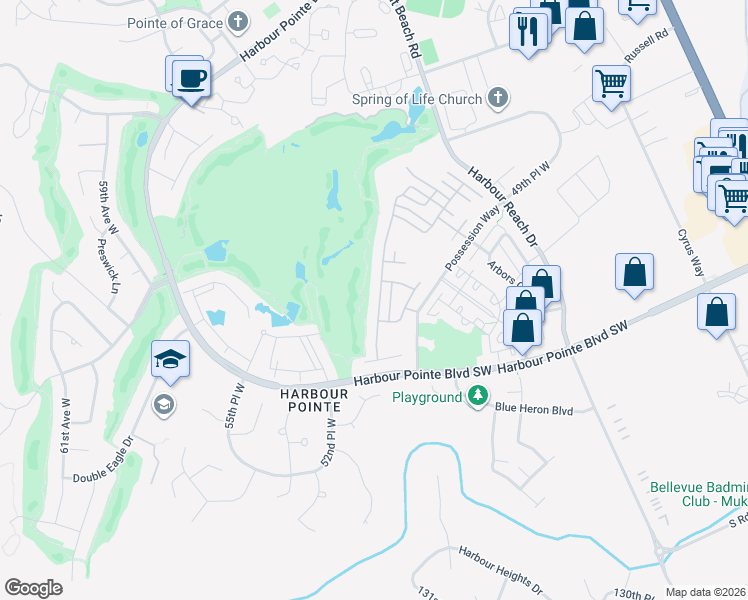 map of restaurants, bars, coffee shops, grocery stores, and more near 11966 Wilmington Way in Mukilteo