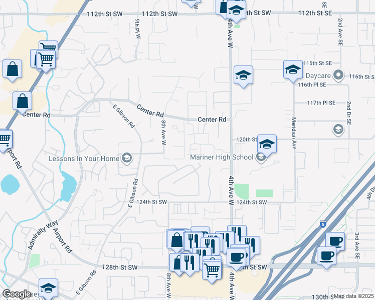 map of restaurants, bars, coffee shops, grocery stores, and more near 12102 4th Avenue West in Everett