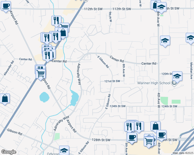 map of restaurants, bars, coffee shops, grocery stores, and more near 12015 11th Place West in Everett