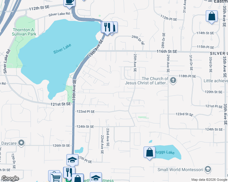 map of restaurants, bars, coffee shops, grocery stores, and more near 2313 120th Place Southeast in Everett