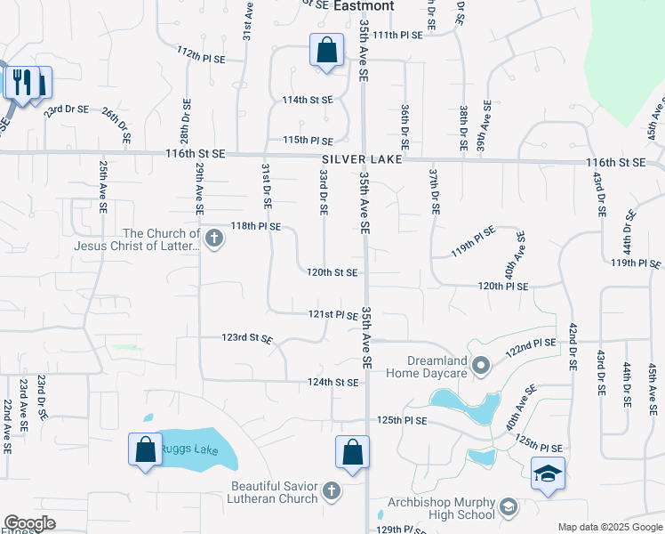 map of restaurants, bars, coffee shops, grocery stores, and more near 3325 120th Street Southeast in Everett