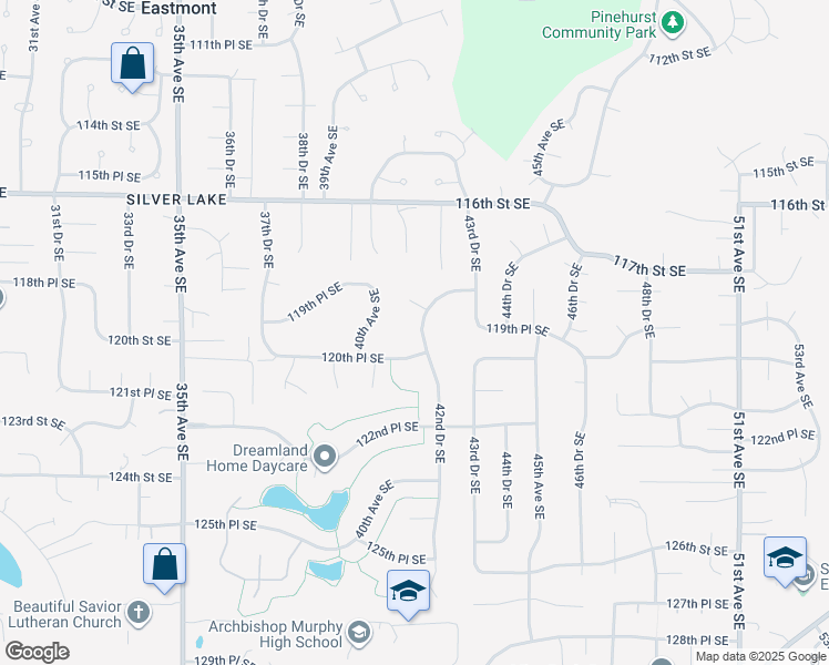 map of restaurants, bars, coffee shops, grocery stores, and more near 11924 42nd Drive Southeast in Everett