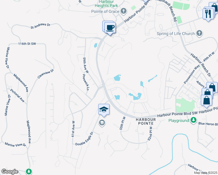 map of restaurants, bars, coffee shops, grocery stores, and more near 12303 Harbour Pointe Boulevard in Mukilteo