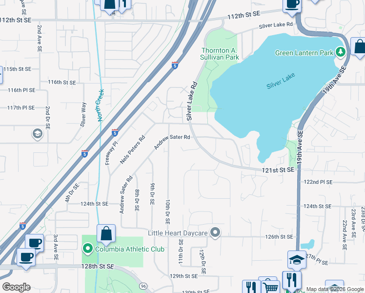 map of restaurants, bars, coffee shops, grocery stores, and more near 1113 120th Street Southeast in Everett