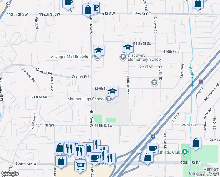 map of restaurants, bars, coffee shops, grocery stores, and more near 200 120th St SW in Everett