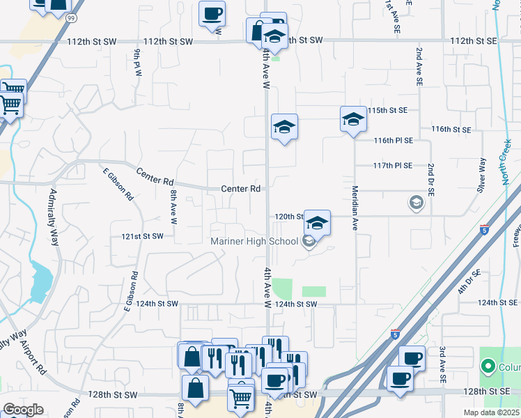 map of restaurants, bars, coffee shops, grocery stores, and more near 11918 4th Avenue West in Everett