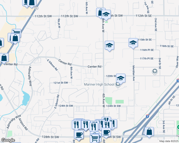 map of restaurants, bars, coffee shops, grocery stores, and more near 12102 4th Avenue West in Everett