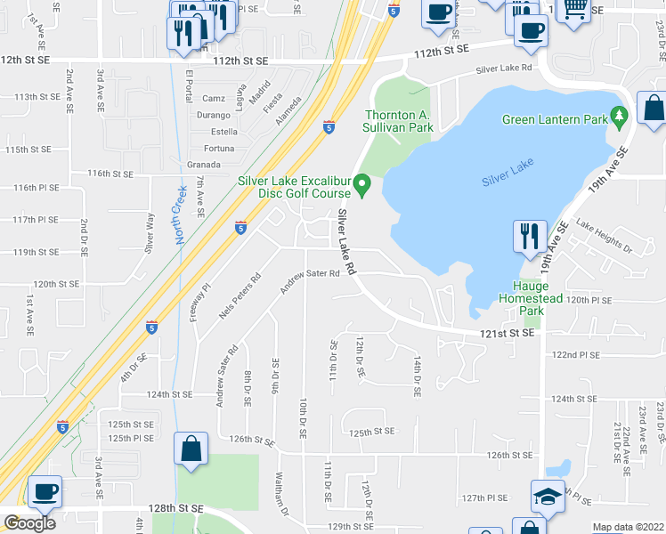 map of restaurants, bars, coffee shops, grocery stores, and more near 1115 Andrew Sater Road in Everett