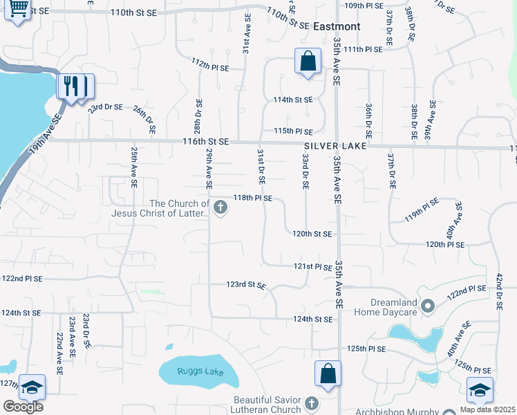 map of restaurants, bars, coffee shops, grocery stores, and more near 11807 31st Drive Southeast in Everett