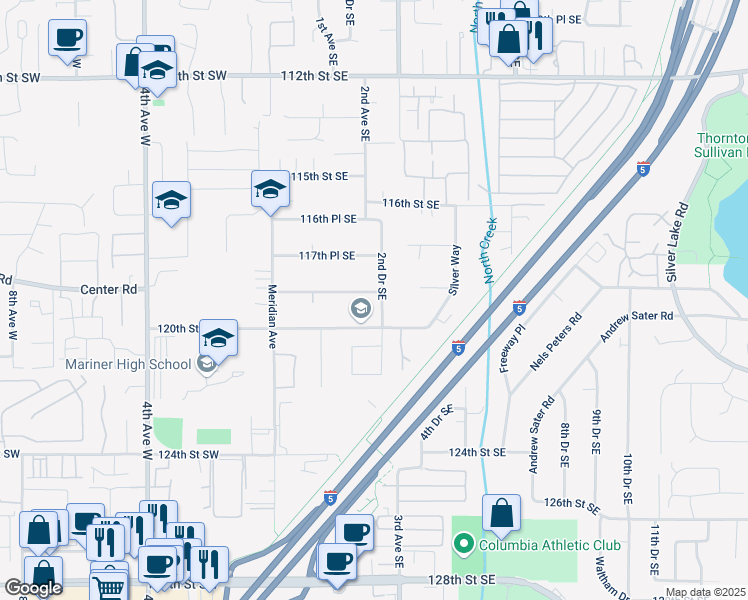 map of restaurants, bars, coffee shops, grocery stores, and more near 215 119th Street Southeast in Everett