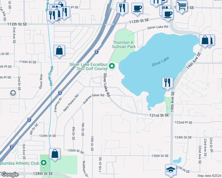 map of restaurants, bars, coffee shops, grocery stores, and more near 1216 118th Place Southeast in Everett
