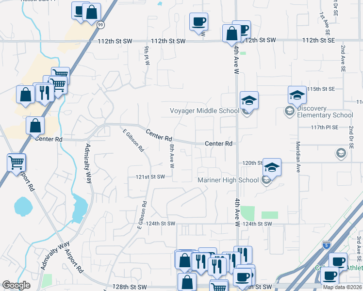 map of restaurants, bars, coffee shops, grocery stores, and more near 724 Center Road in Everett
