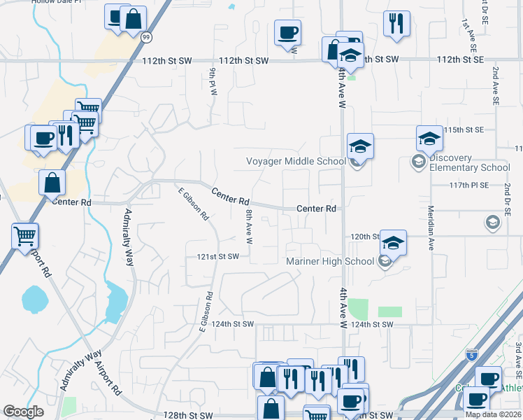 map of restaurants, bars, coffee shops, grocery stores, and more near 724 Center Road in Everett