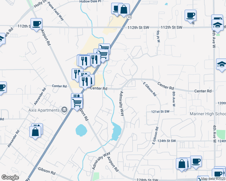 map of restaurants, bars, coffee shops, grocery stores, and more near 1414 Center Road in Everett