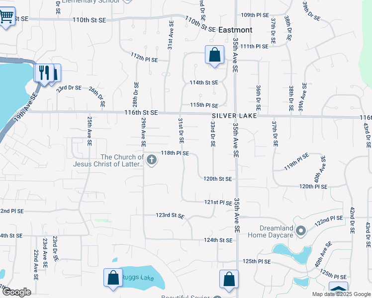 map of restaurants, bars, coffee shops, grocery stores, and more near 11807 31st Drive Southeast in Everett