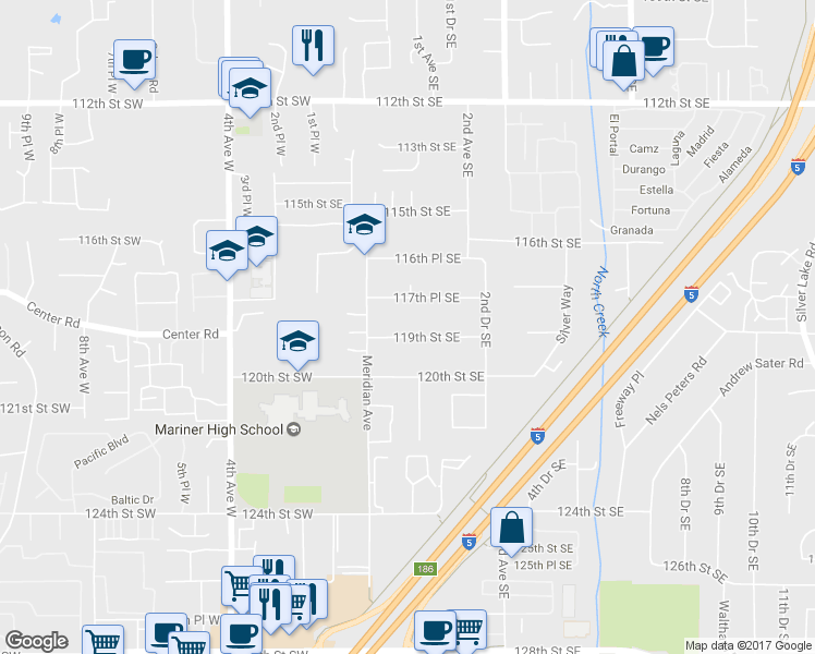 map of restaurants, bars, coffee shops, grocery stores, and more near 31 119th Street Southeast in Everett
