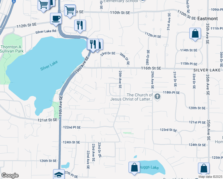 map of restaurants, bars, coffee shops, grocery stores, and more near 11815 24th Drive Southeast in Everett
