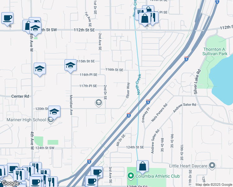 map of restaurants, bars, coffee shops, grocery stores, and more near 319 119th Street Southeast in Everett