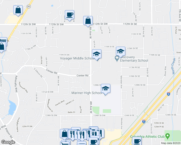 map of restaurants, bars, coffee shops, grocery stores, and more near in Paine Field-Lake Stickney